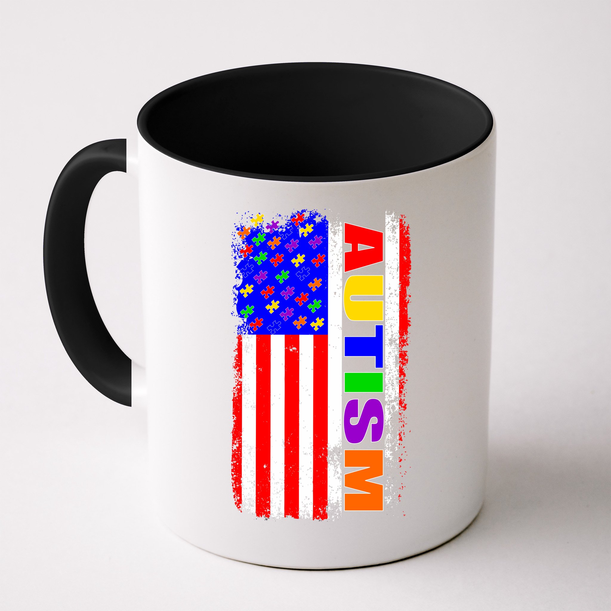 Autism Awareness USA Puzzle Rainbow Flag Mug