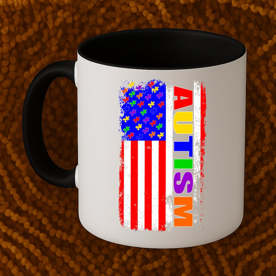 Autism Awareness USA Puzzle Rainbow Flag Mug