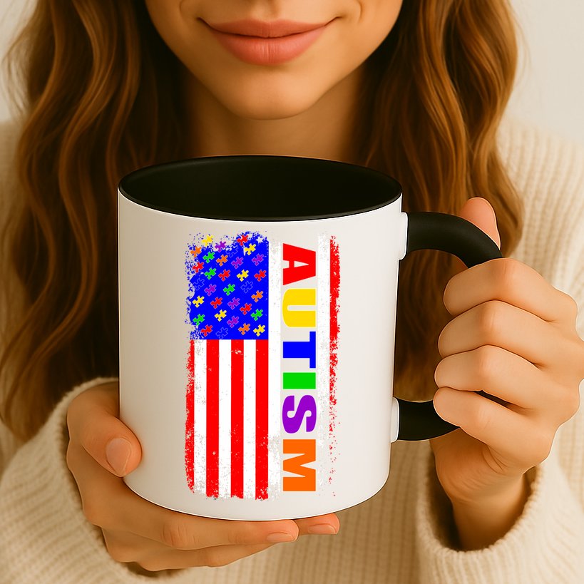 Autism Awareness USA Puzzle Rainbow Flag Mug