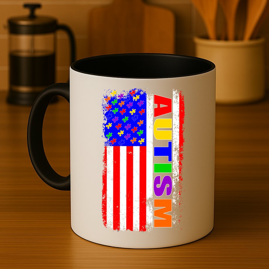 Autism Awareness USA Puzzle Rainbow Flag Mug