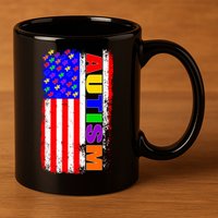 Autism Awareness USA Puzzle Rainbow Flag 11oz C Handle Ceramic Mug