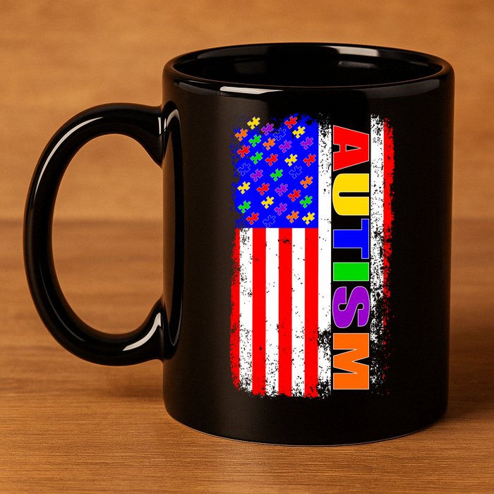 Autism Awareness USA Puzzle Rainbow Flag 11oz C Handle Ceramic Mug