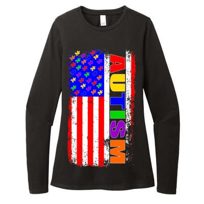 Autism Awareness USA Puzzle Rainbow Flag Womens CVC Long Sleeve Shirt