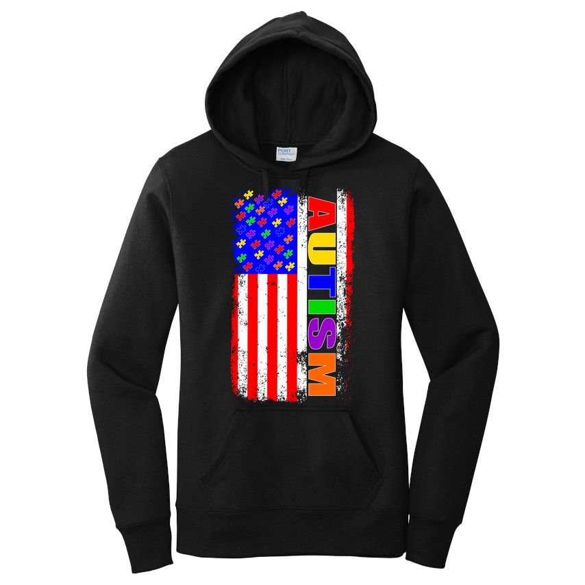 Autism Awareness USA Puzzle Rainbow Flag Women's Pullover Hoodie
