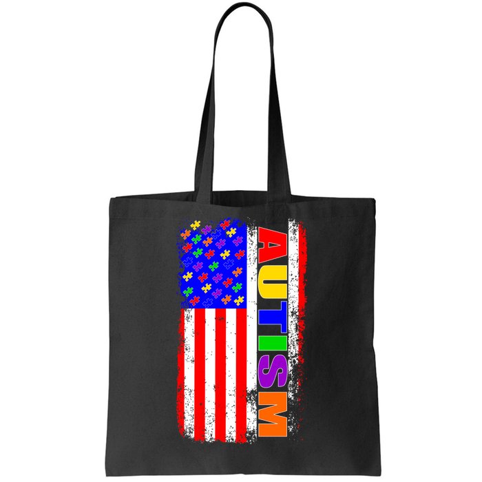 Autism Awareness USA Puzzle Rainbow Flag Tote Bag