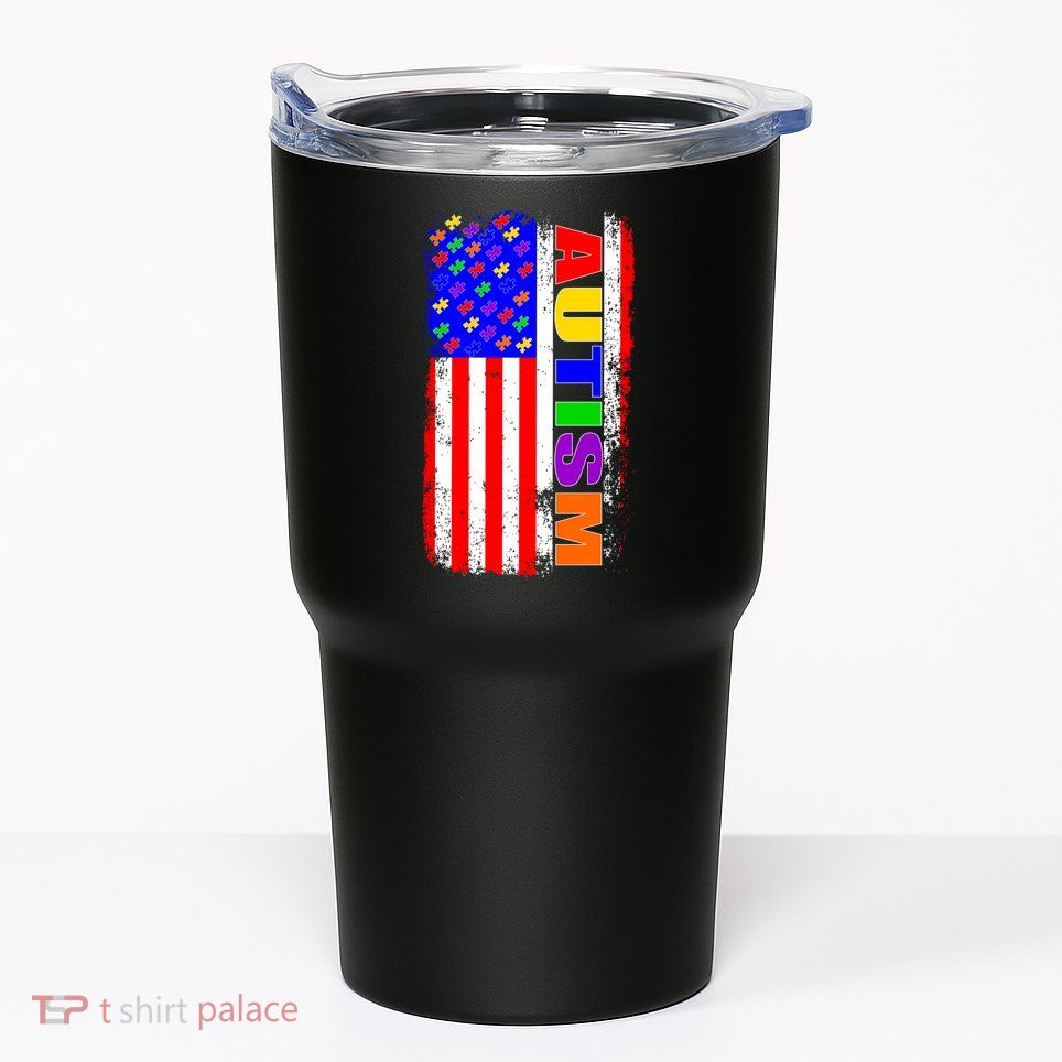 Autism Awareness USA Puzzle Rainbow Flag Tumbler