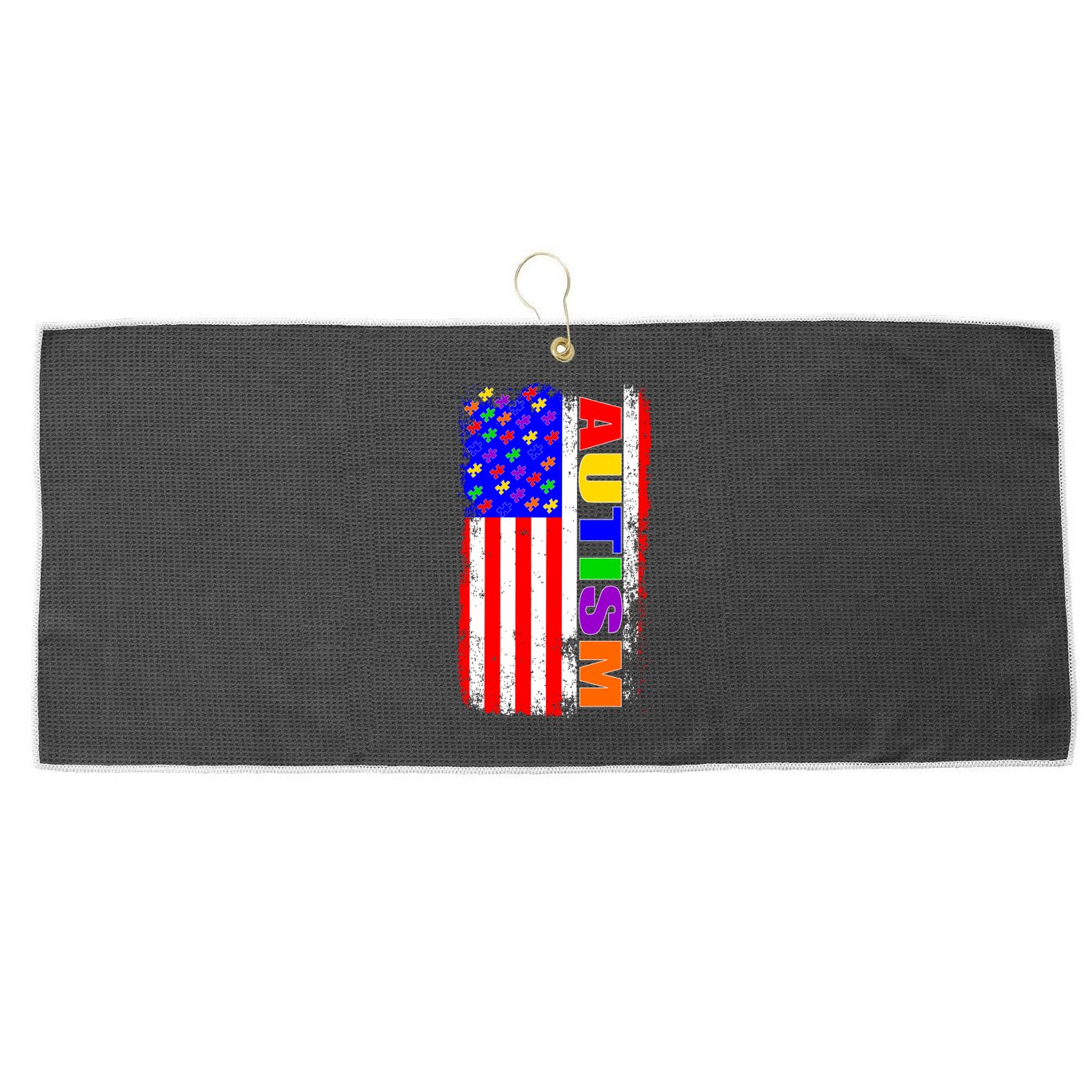 Autism Awareness USA Puzzle Rainbow Flag Large Microfiber Waffle Golf Towel