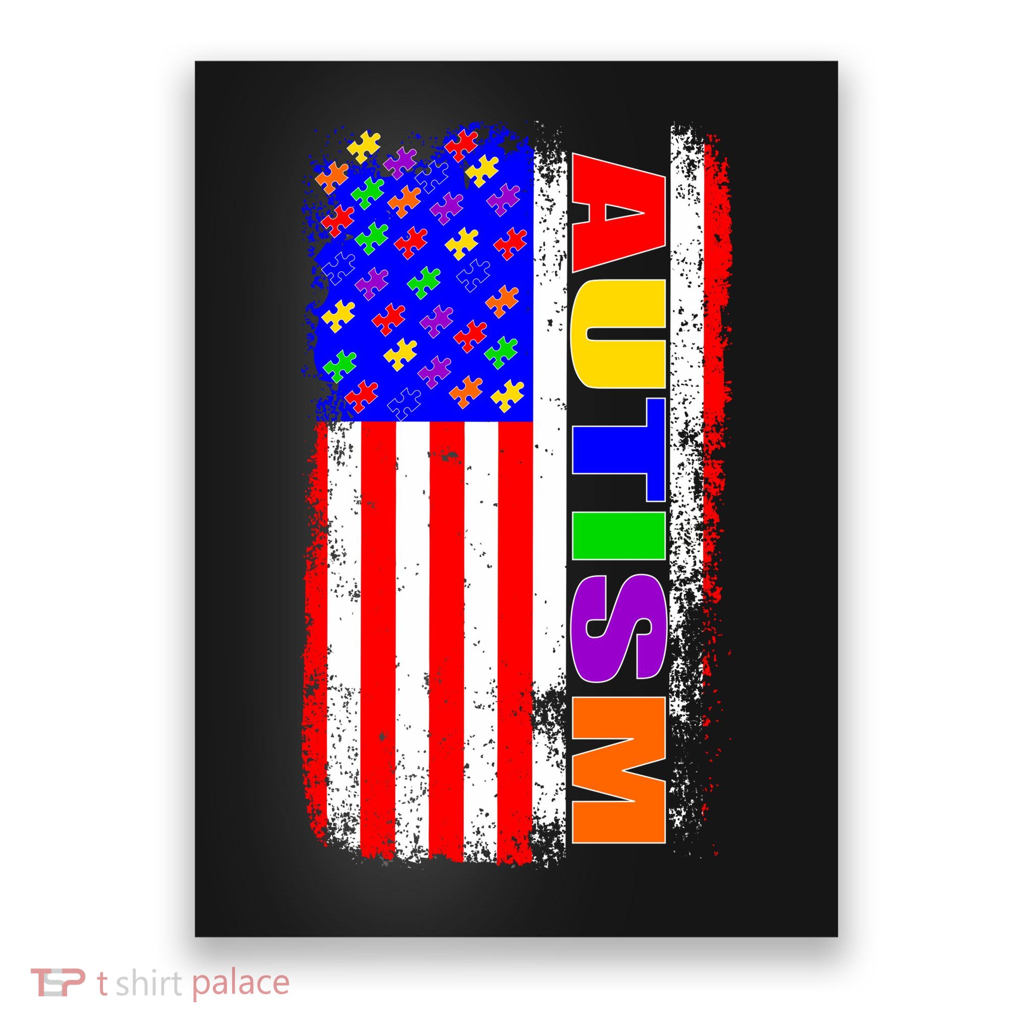 Autism Awareness USA Puzzle Rainbow Flag Poster