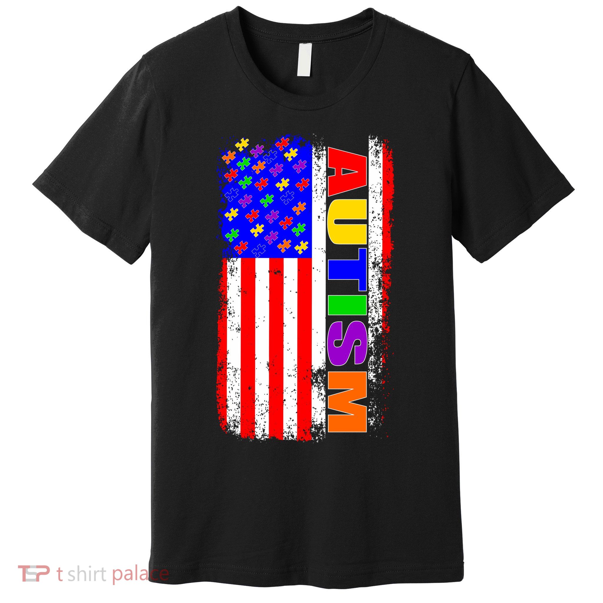 Autism Awareness USA Puzzle Rainbow Flag Premium T-Shirt