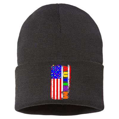 Autism Awareness USA Puzzle Rainbow Flag Sustainable Knit Beanie