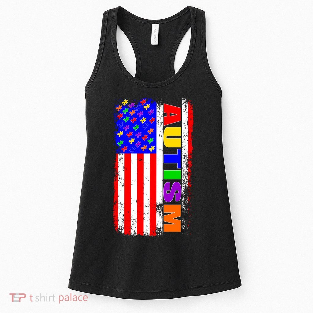 Autism Awareness USA Puzzle Rainbow Flag Womens Tank Top