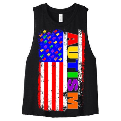 Autism Awareness USA Puzzle Rainbow Flag Women's Racerback Cropped Tank