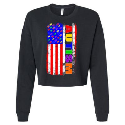 Autism Awareness USA Puzzle Rainbow Flag Cropped Pullover Crew