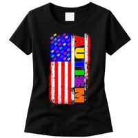 Autism Awareness USA Puzzle Rainbow Flag Womens T-Shirt