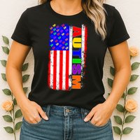 Autism Awareness USA Puzzle Rainbow Flag Womens T-Shirt
