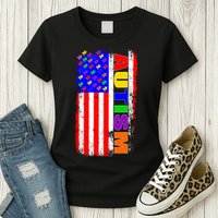Autism Awareness USA Puzzle Rainbow Flag Womens T-Shirt