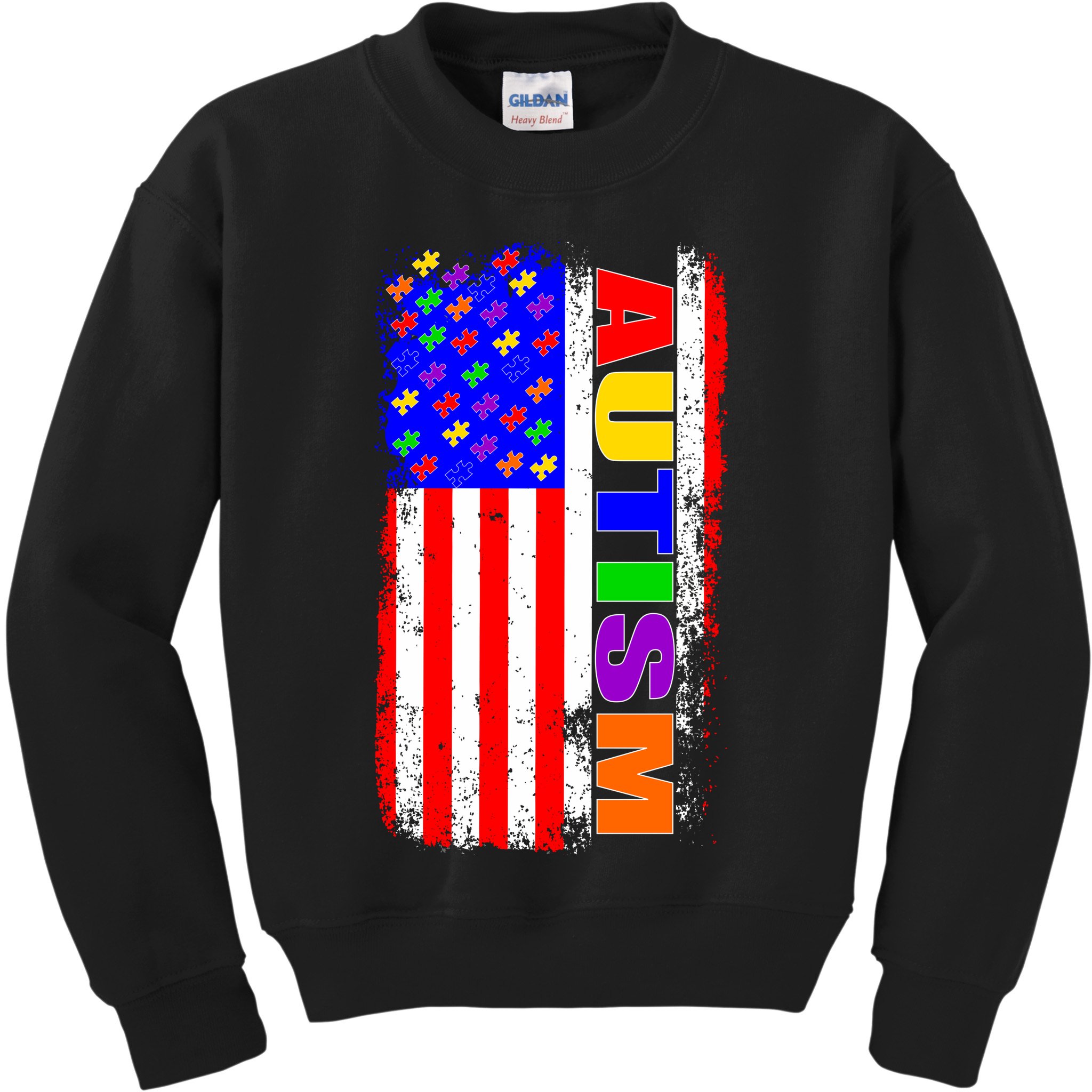Autism Awareness USA Puzzle Rainbow Flag Kids Sweatshirt