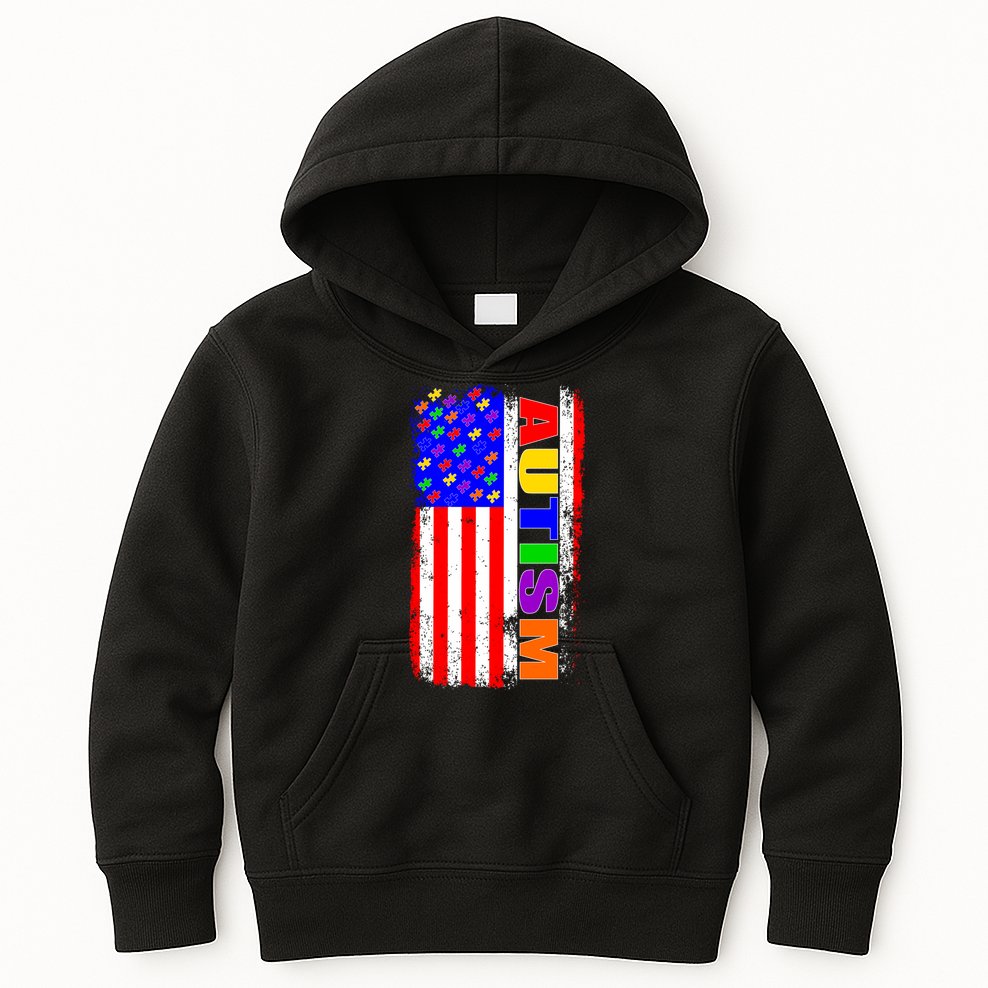 Autism Awareness USA Puzzle Rainbow Flag Kids Hoodie