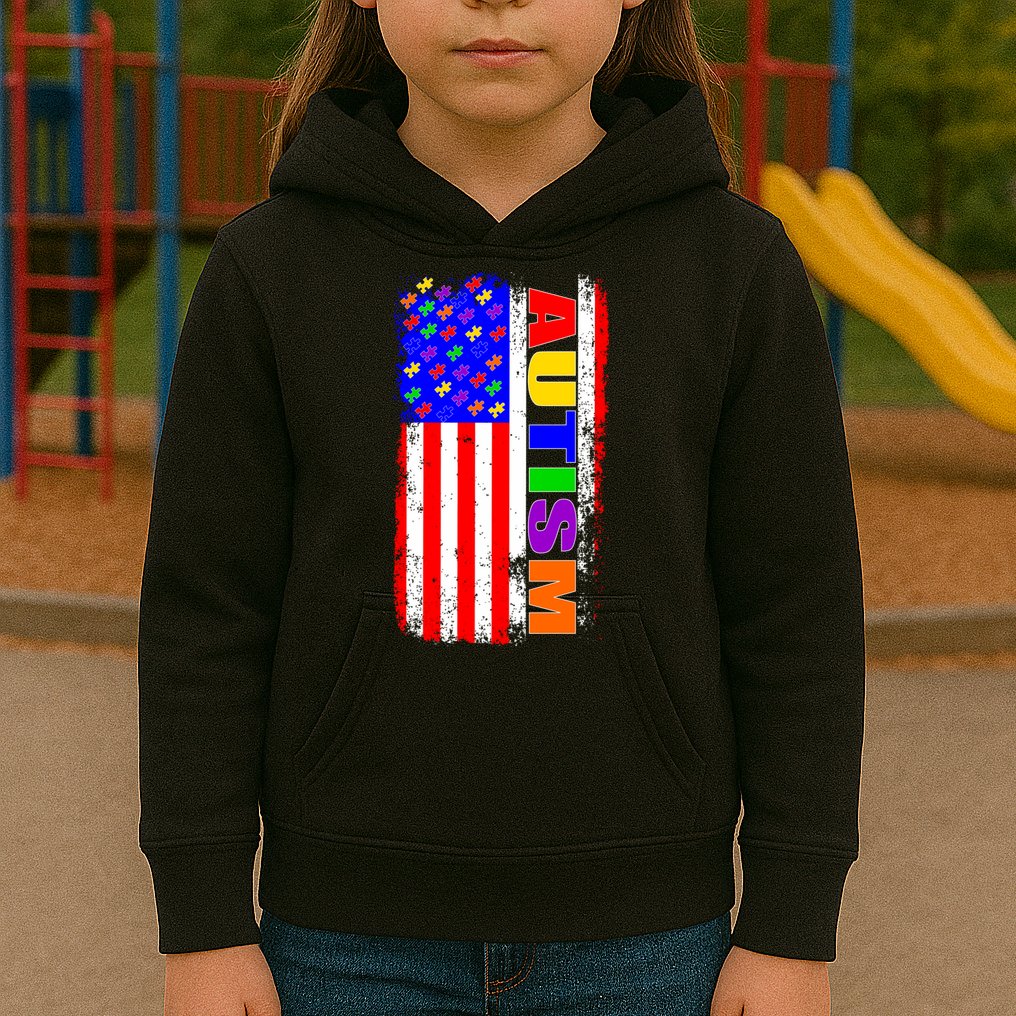 Autism Awareness USA Puzzle Rainbow Flag Kids Hoodie