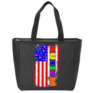 Autism Awareness USA Puzzle Rainbow Flag Zip Tote Bag