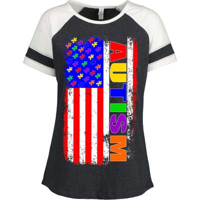 Autism Awareness USA Puzzle Rainbow Flag Enza Ladies Jersey Colorblock Tee