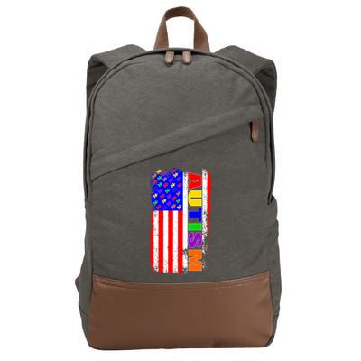 Autism Awareness USA Puzzle Rainbow Flag Cotton Canvas Backpack