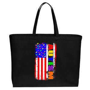 Autism Awareness USA Puzzle Rainbow Flag Cotton Canvas Jumbo Tote