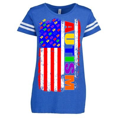 Autism Awareness USA Puzzle Rainbow Flag Enza Ladies Jersey Football T-Shirt