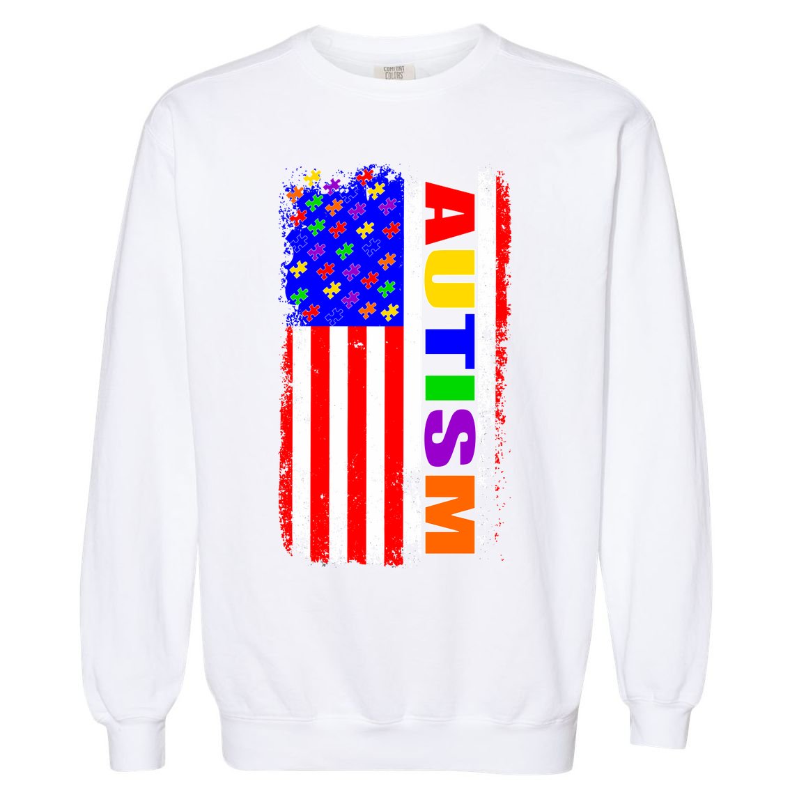 Autism Awareness USA Puzzle Rainbow Flag Garment-Dyed Sweatshirt