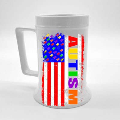 Autism Awareness USA Puzzle Rainbow Flag Beer Stein