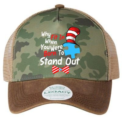 Autism Awareness Why Fit In When You Were Born To Stand Out Puzzle Legacy Tie Dye Trucker Hat