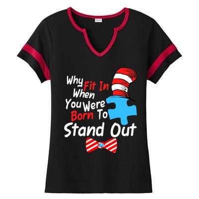 Autism Awareness Why Fit In When You Were Born To Stand Out Puzzle Ladies Halftime Notch Neck Tee