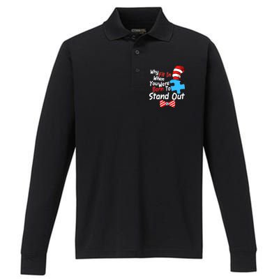 Autism Awareness Why Fit In When You Were Born To Stand Out Puzzle Performance Long Sleeve Polo