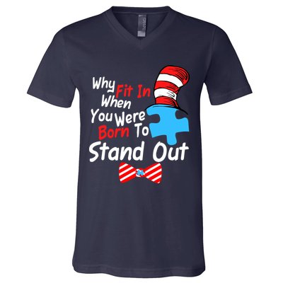 Autism Awareness Why Fit In When You Were Born To Stand Out Puzzle V-Neck T-Shirt