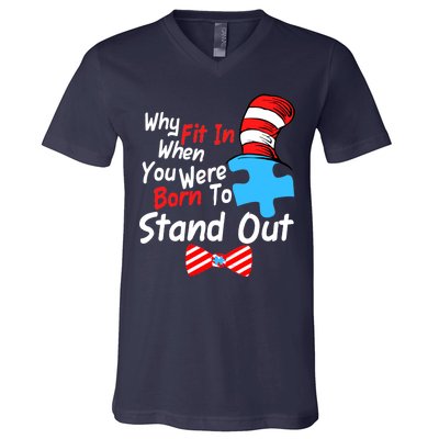 Autism Awareness Why Fit In When You Were Born To Stand Out Puzzle V-Neck T-Shirt