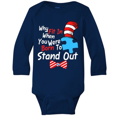 Autism Awareness Why Fit In When You Were Born To Stand Out Puzzle Baby Long Sleeve Bodysuit