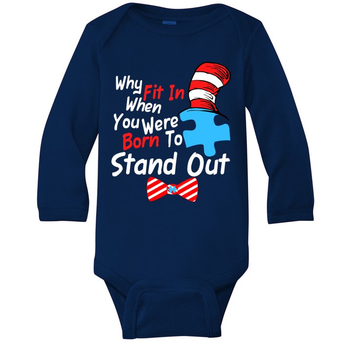 Autism Awareness Why Fit In When You Were Born To Stand Out Puzzle Baby Long Sleeve Bodysuit