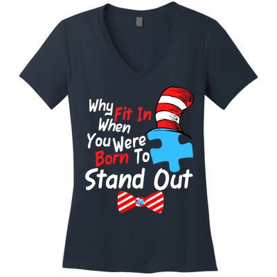 Autism Awareness Why Fit In When You Were Born To Stand Out Puzzle Women's V-Neck T-Shirt