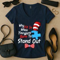 Autism Awareness Why Fit In When You Were Born To Stand Out Puzzle Women's V-Neck T-Shirt