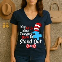Autism Awareness Why Fit In When You Were Born To Stand Out Puzzle Women's V-Neck T-Shirt