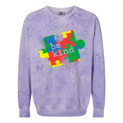 Autism Be Kind Puzzle Piece Splatter Colorblast Crewneck Sweatshirt