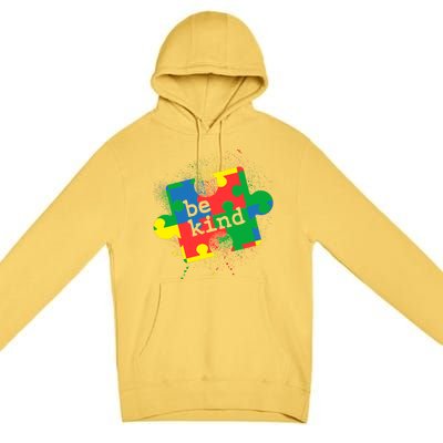 Autism Be Kind Puzzle Piece Splatter Premium Pullover Hoodie