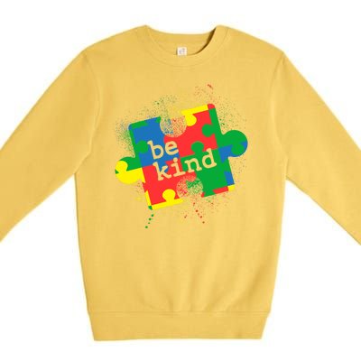 Autism Be Kind Puzzle Piece Splatter Premium Crewneck Sweatshirt