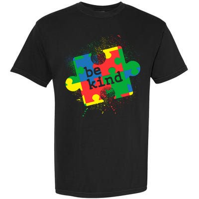 Autism Be Kind Puzzle Piece Splatter Garment-Dyed Heavyweight T-Shirt