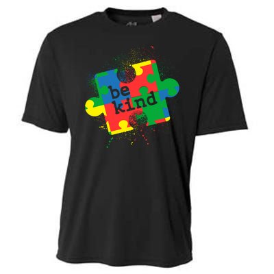 Autism Be Kind Puzzle Piece Splatter Cooling Performance Crew T-Shirt