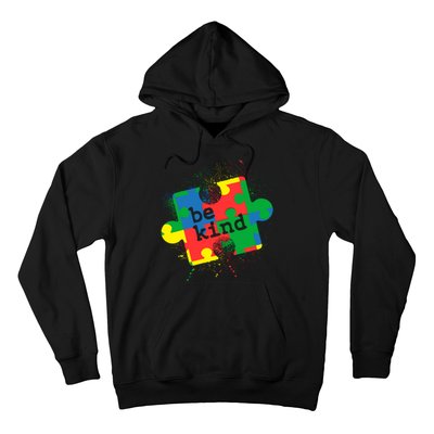 Autism Be Kind Puzzle Piece Splatter Hoodie