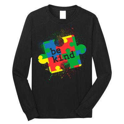 Autism Be Kind Puzzle Piece Splatter Long Sleeve Shirt