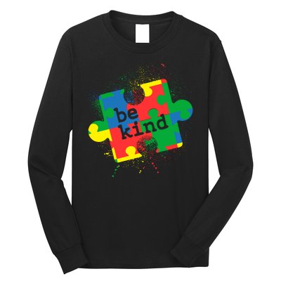 Autism Be Kind Puzzle Piece Splatter Long Sleeve Shirt