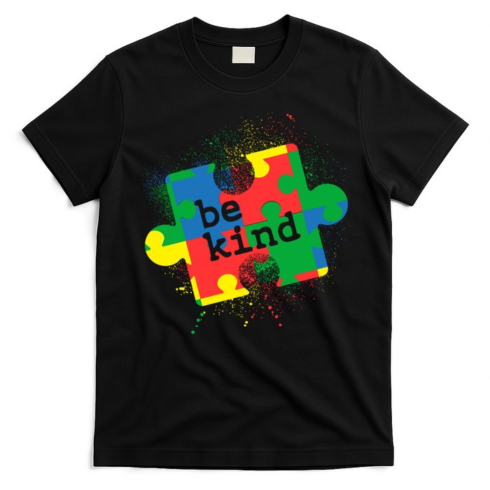 Autism Be Kind Puzzle Piece Splatter T-Shirt