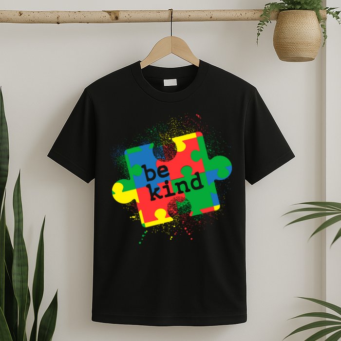 Autism Be Kind Puzzle Piece Splatter T-Shirt